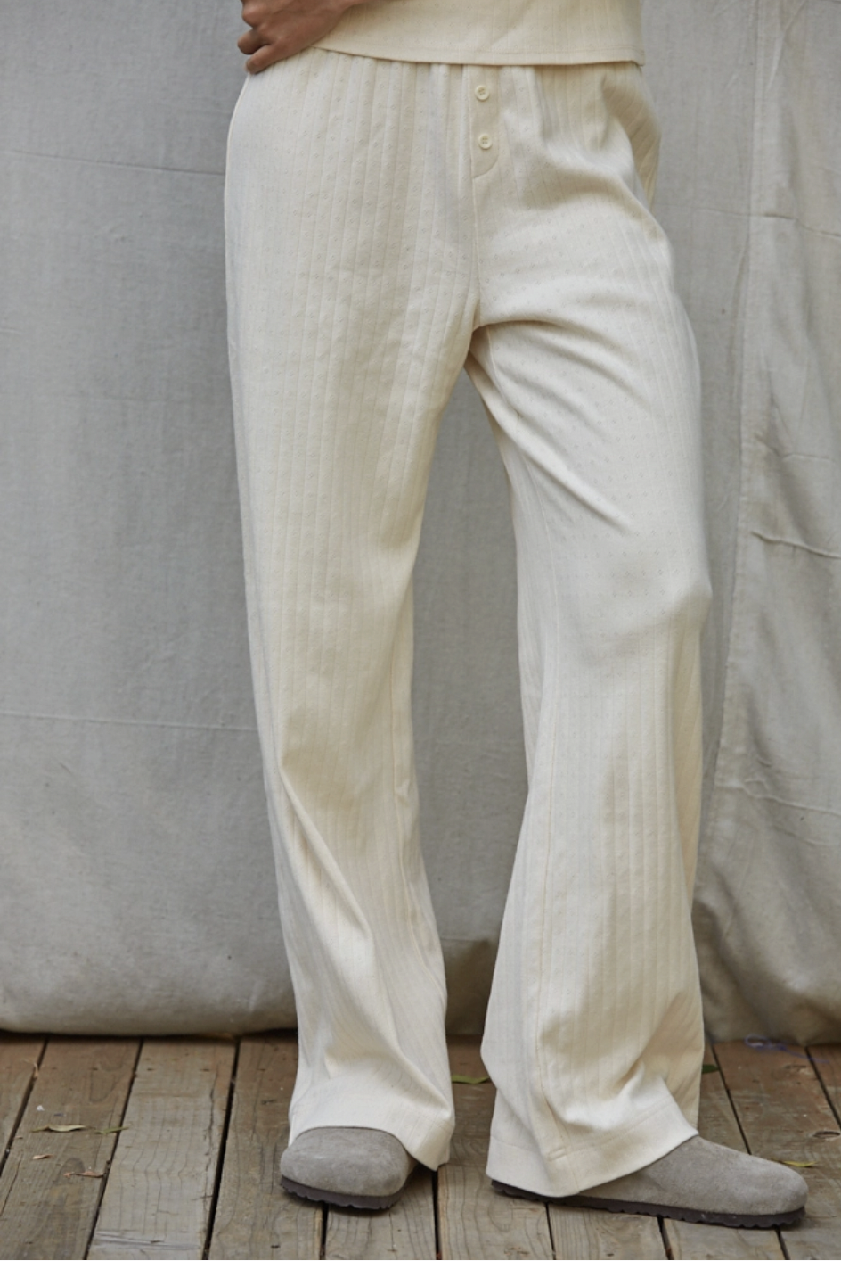 Cotton Cream Pointelle Pants