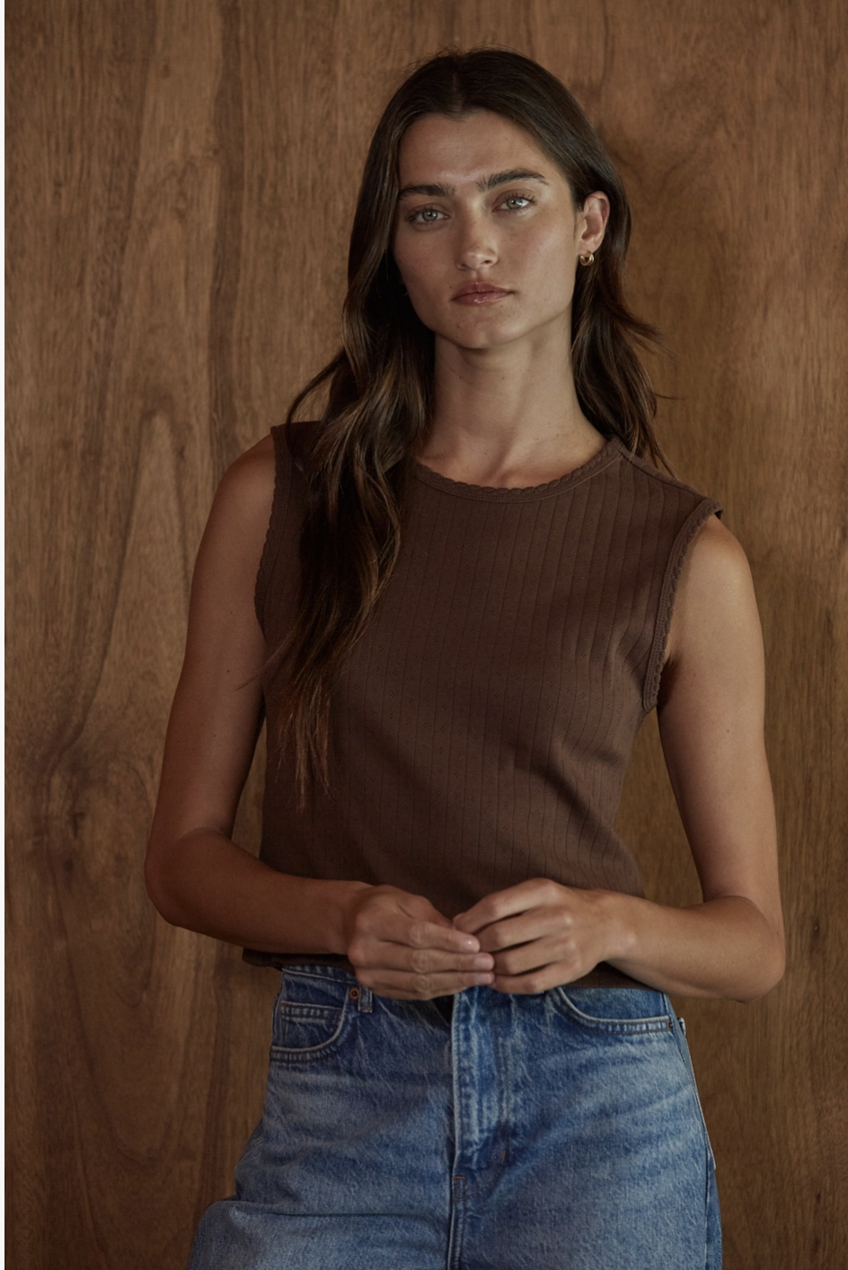 Cotton Brown Pointelle Tank