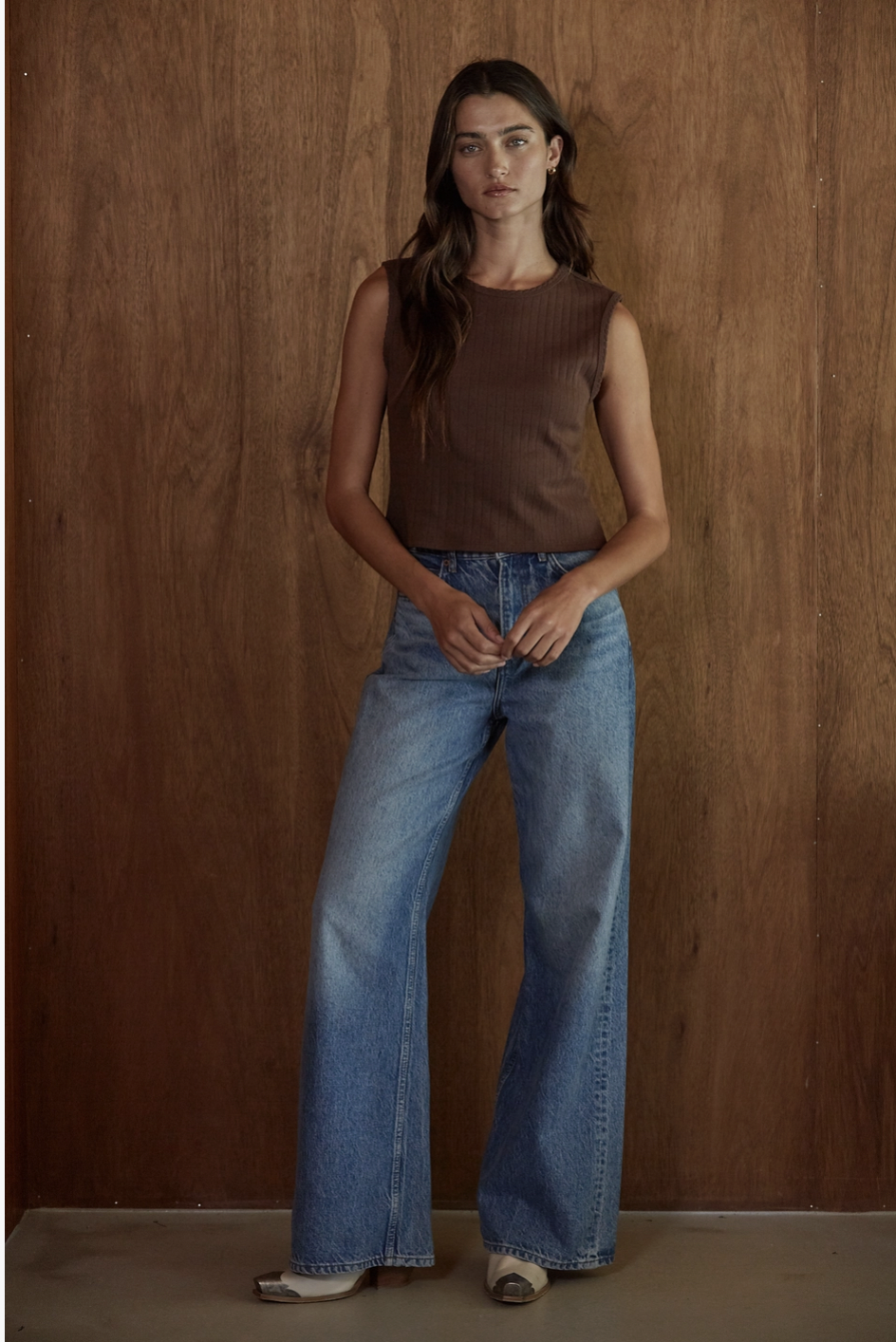 Cotton Brown Pointelle Tank
