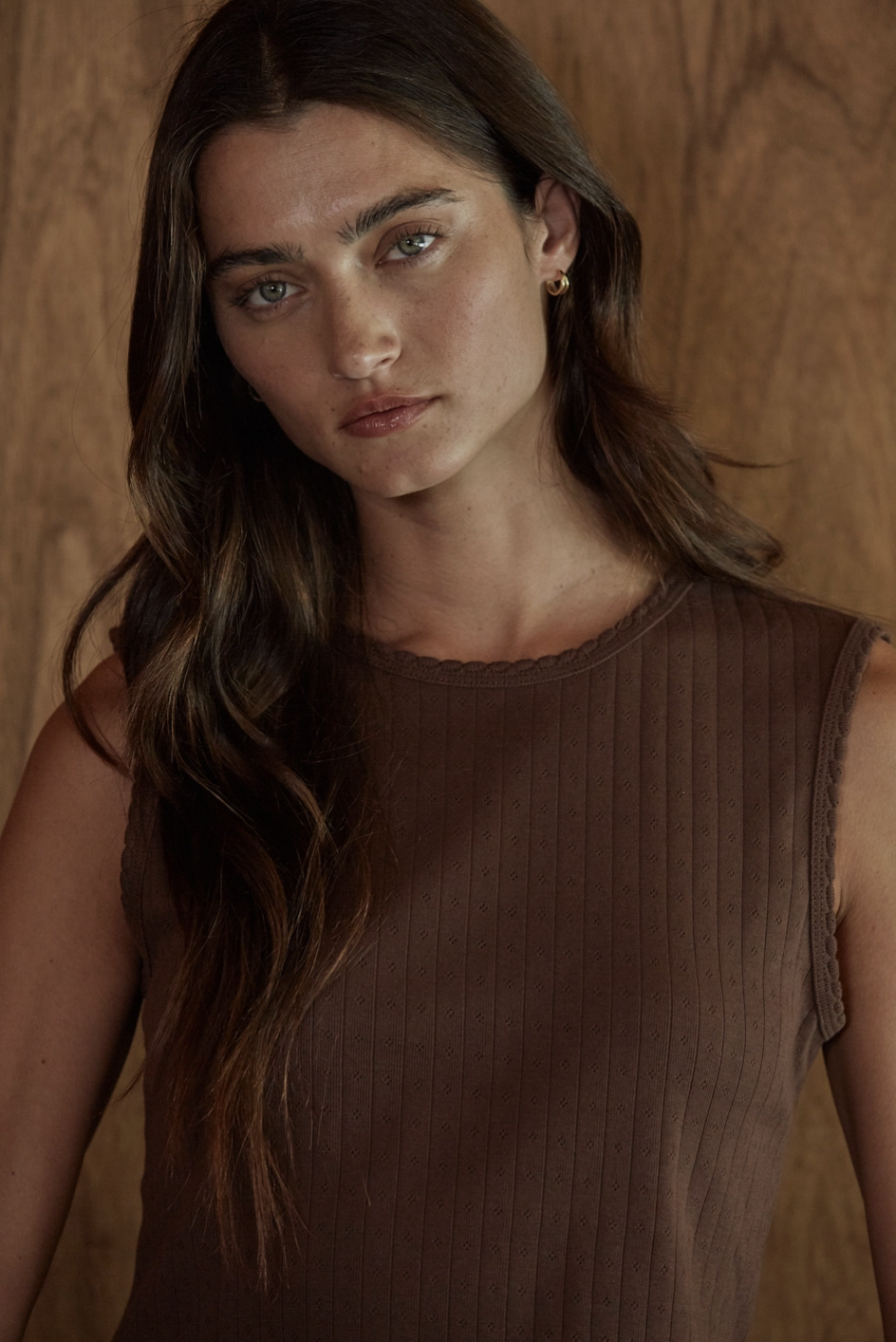 Cotton Brown Pointelle Tank