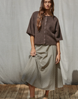 Woven Gingham Midi Skirt