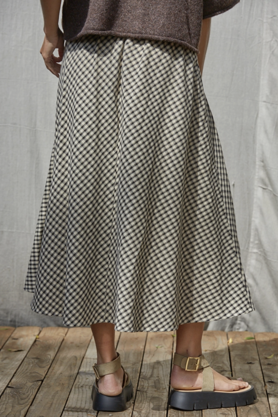 Woven Gingham Midi Skirt