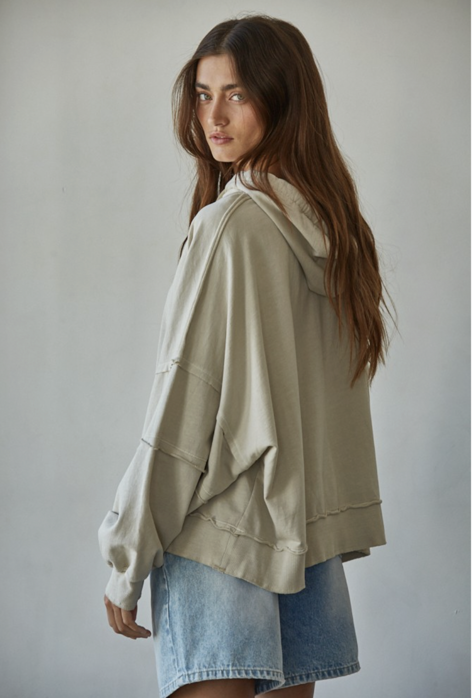 Knit Cotton Drop Shoulder Hoodie