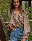 Alex Cotton Gingham Ruffled Blouse