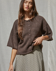 Espresso Quarter Sleeve Button Up Cardigan