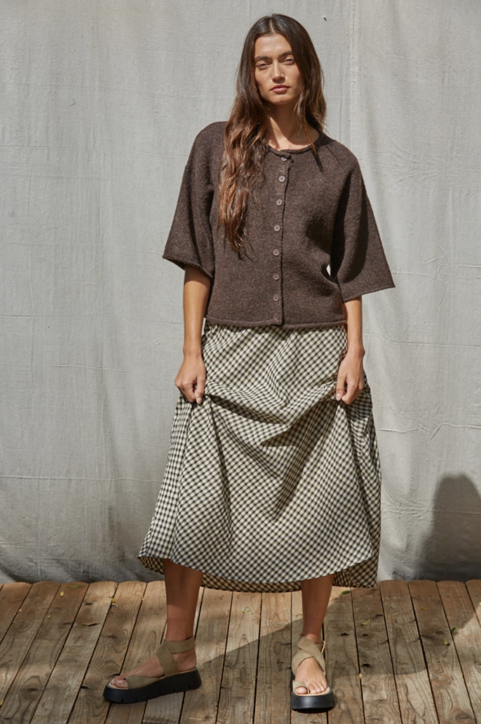 Espresso Quarter Sleeve Button Up Cardigan