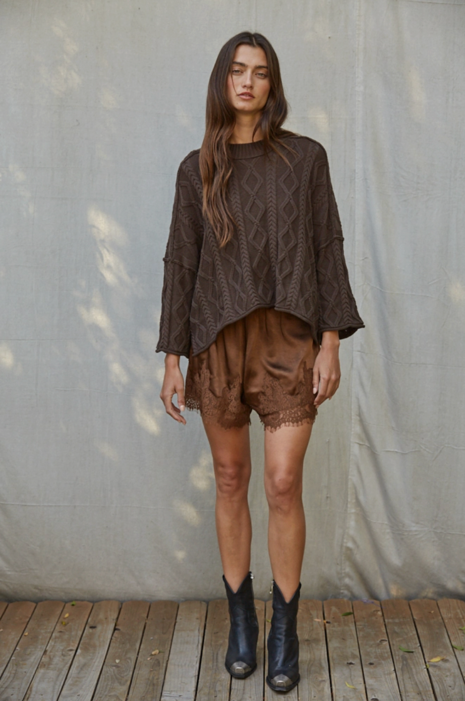Chocolate Elastic Waist Lace Shorts