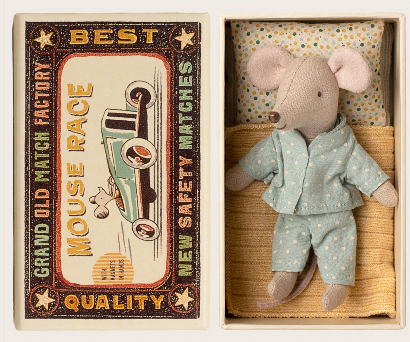 Little brother mouse in matchbox Maileg