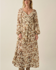 Katy Floral Velvet-Trim Maxi Dress
