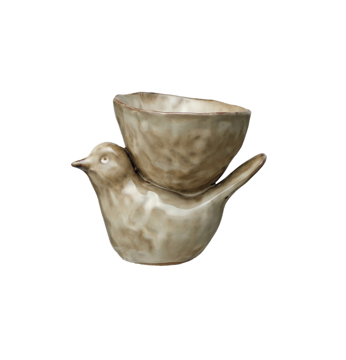 Stoneware Bird w/ Bowl, Cream Color