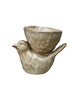 Stoneware Bird w/ Bowl, Cream Color