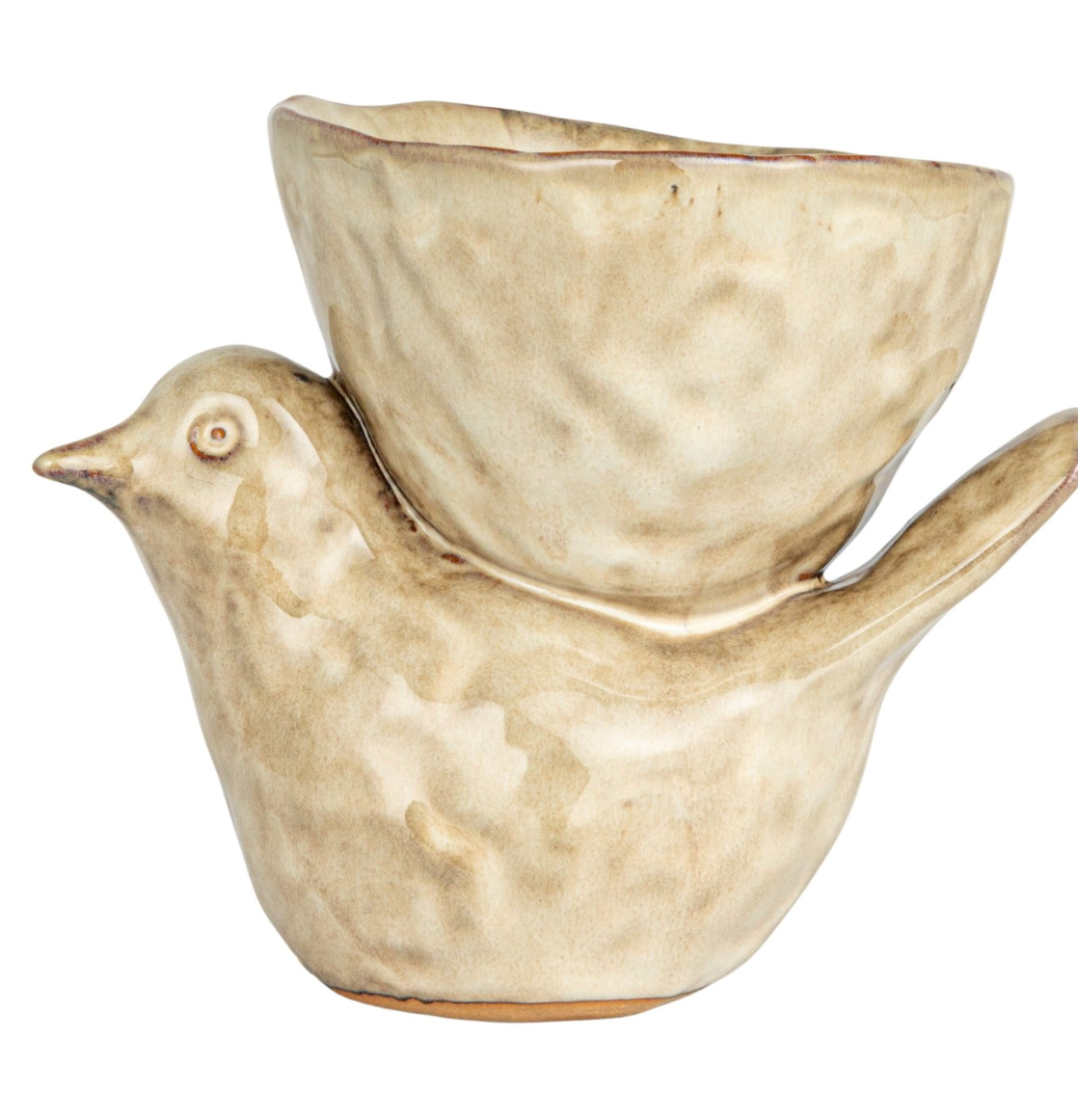Stoneware Bird w/ Bowl, Cream Color