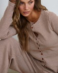 Brown Lounge Striped Button Down Top & Pants Set