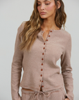 Brown Lounge Striped Button Down Top & Pants Set