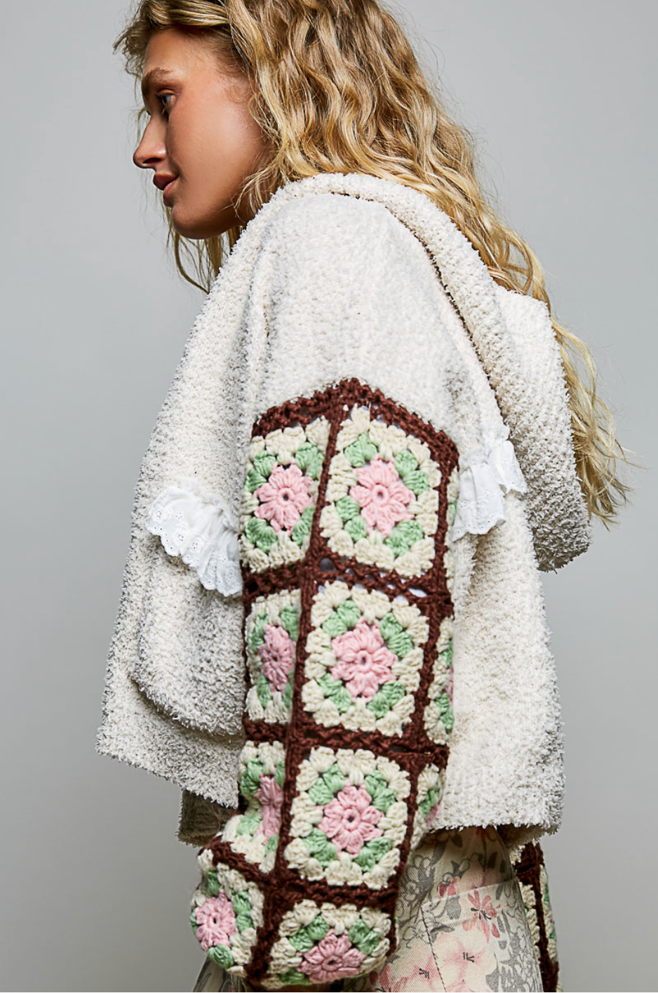 Granny Square Ruffle Cardigan