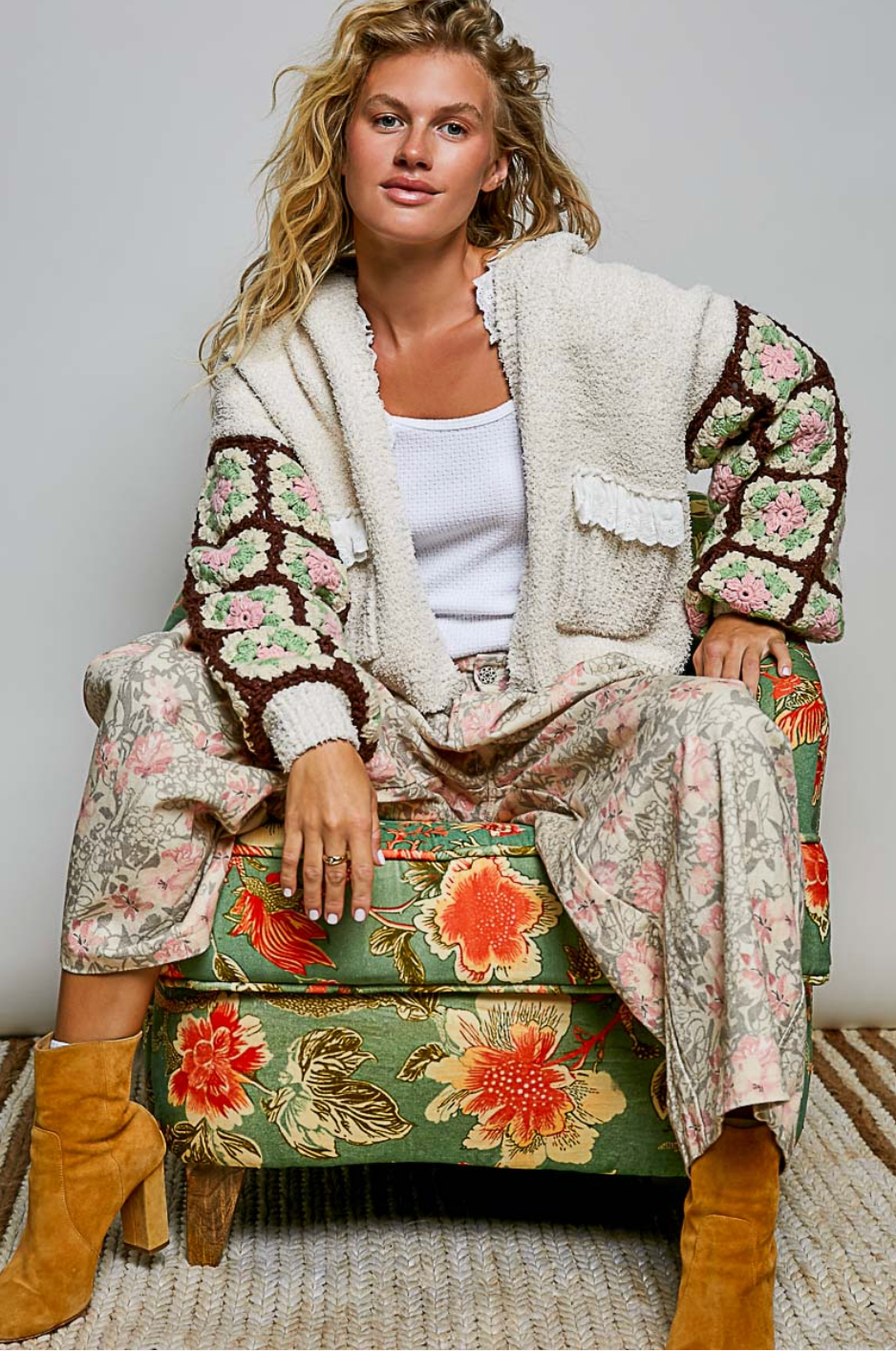 Granny Square Ruffle Cardigan
