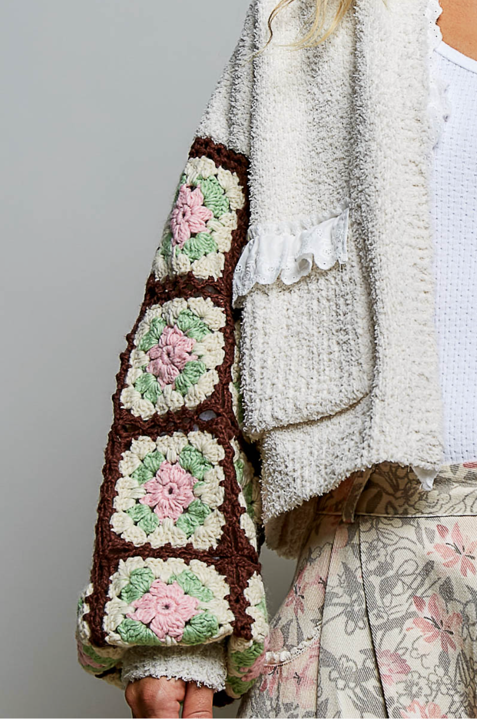 Granny Square Ruffle Cardigan