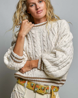 Varsity Cable Knit Double Stripe Sweater
