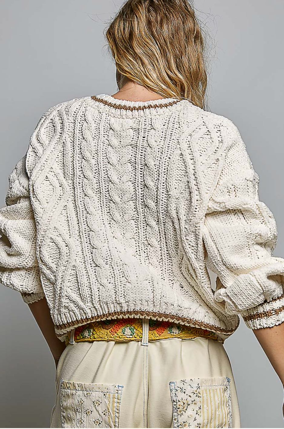 Varsity Cable Knit Double Stripe Sweater