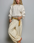 Varsity Cable Knit Double Stripe Sweater