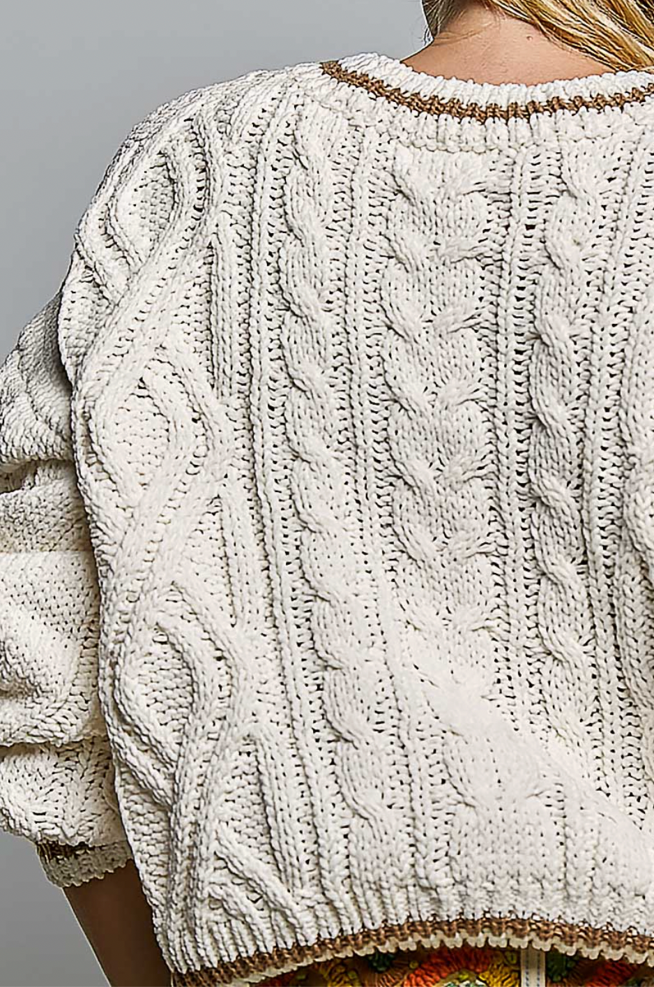 Varsity Cable Knit Double Stripe Sweater