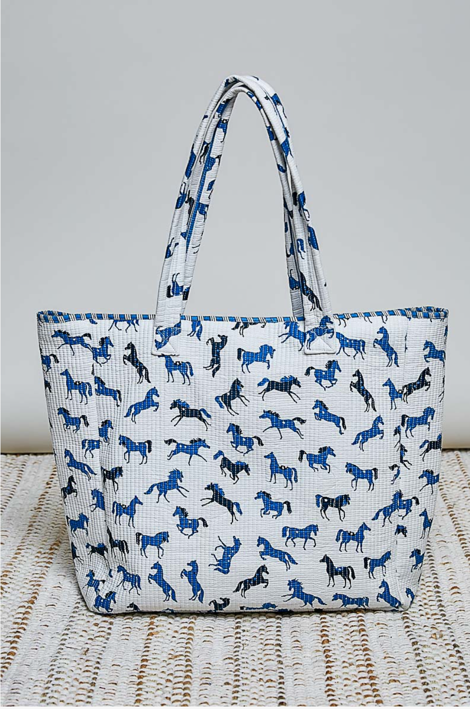 Blue Horse Quilted Tote Bag