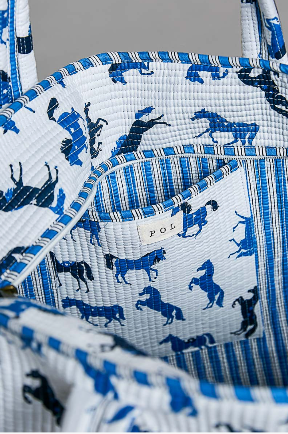Blue Horse Quilted Tote Bag