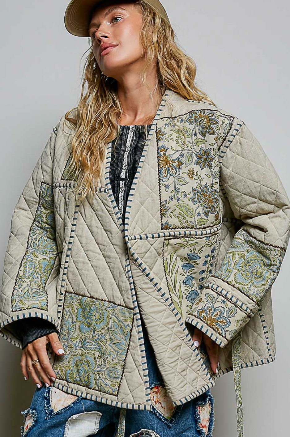 Patchwork Construction Quilted Jacket