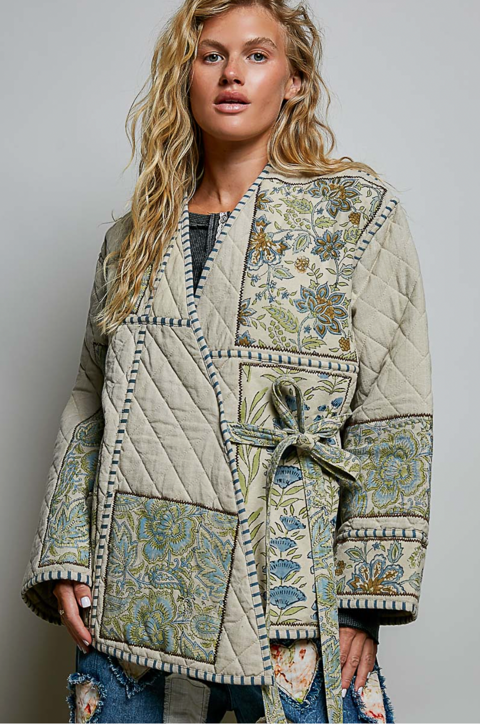 Patchwork Construction Quilted Jacket