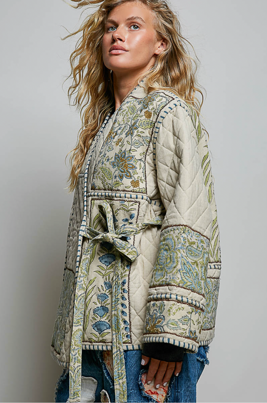 Patchwork Construction Quilted Jacket