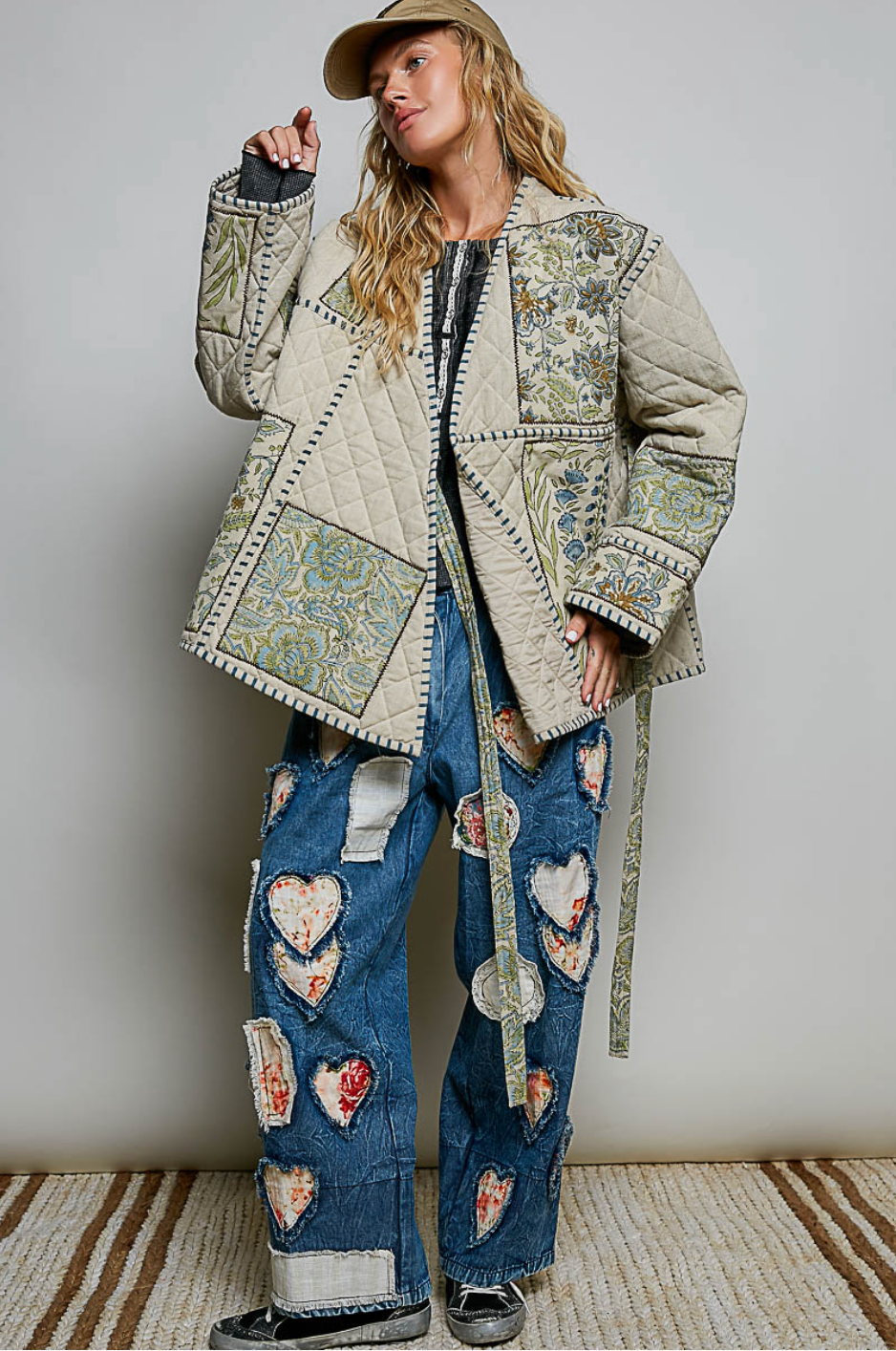 Patchwork Construction Quilted Jacket