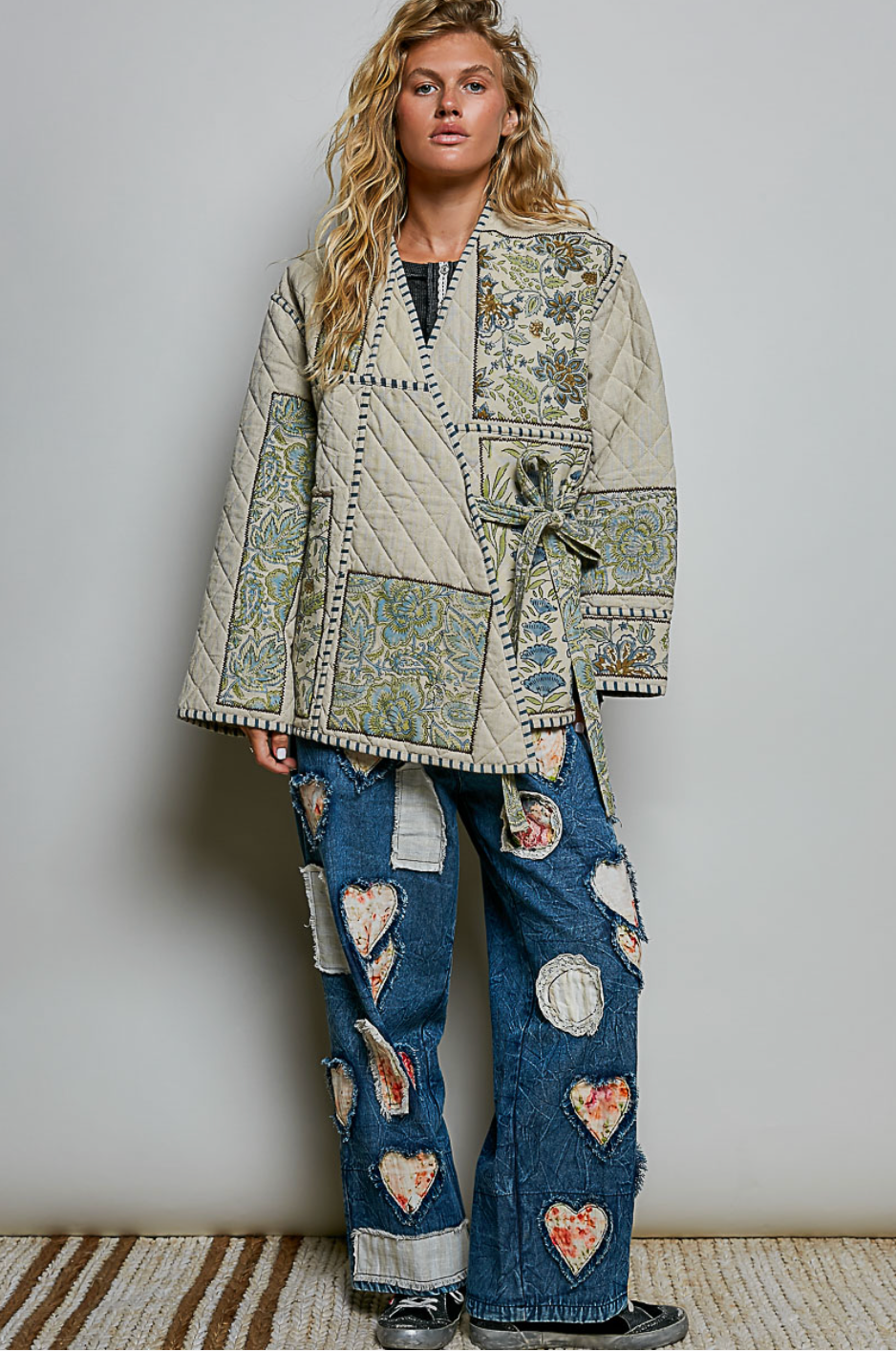 Patchwork Construction Quilted Jacket