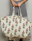 Poppy Ribbon-Tie Quilted Floral Jumbo Tote Bag