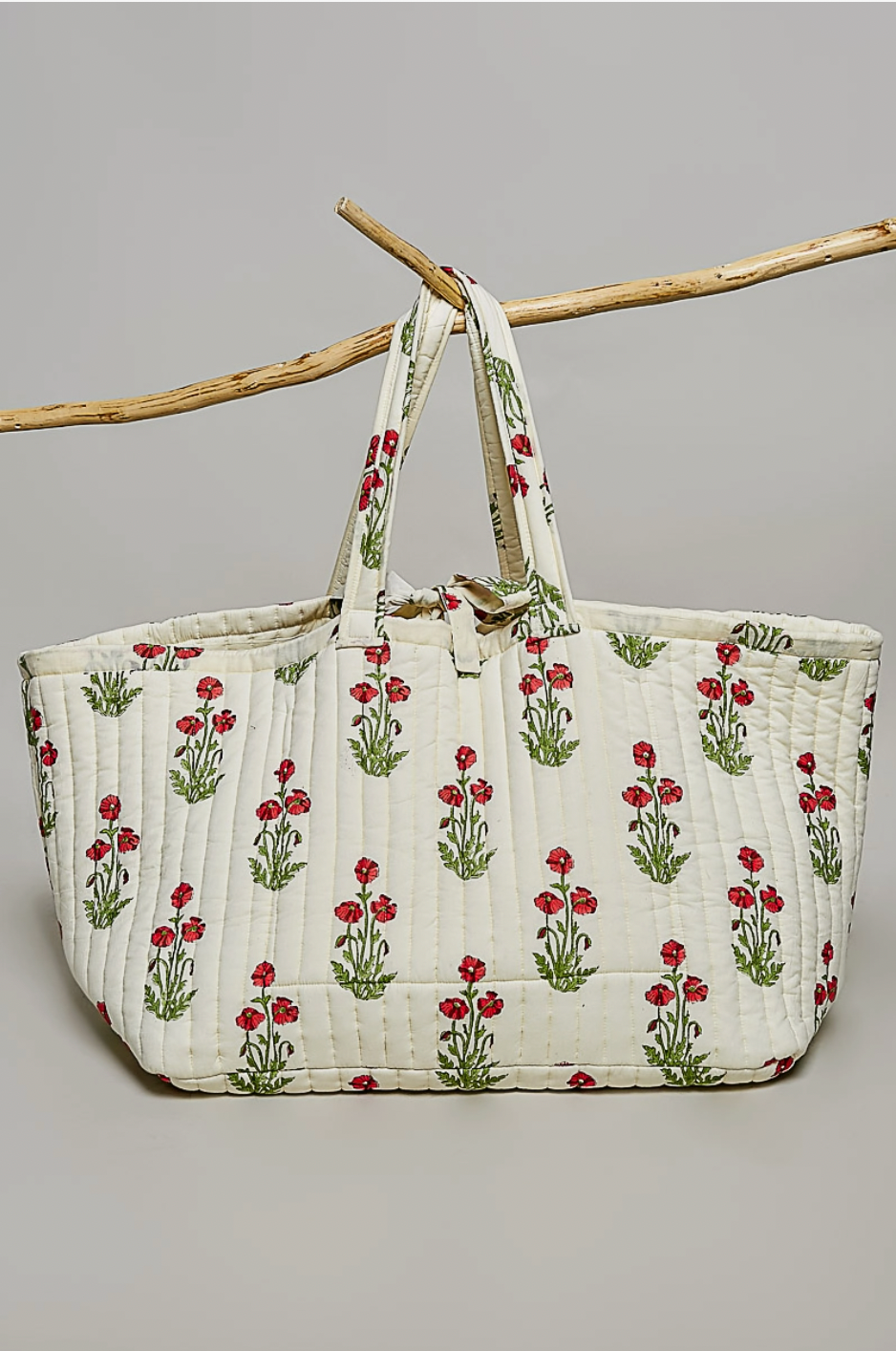 Poppy Ribbon-Tie Quilted Floral Jumbo Tote Bag