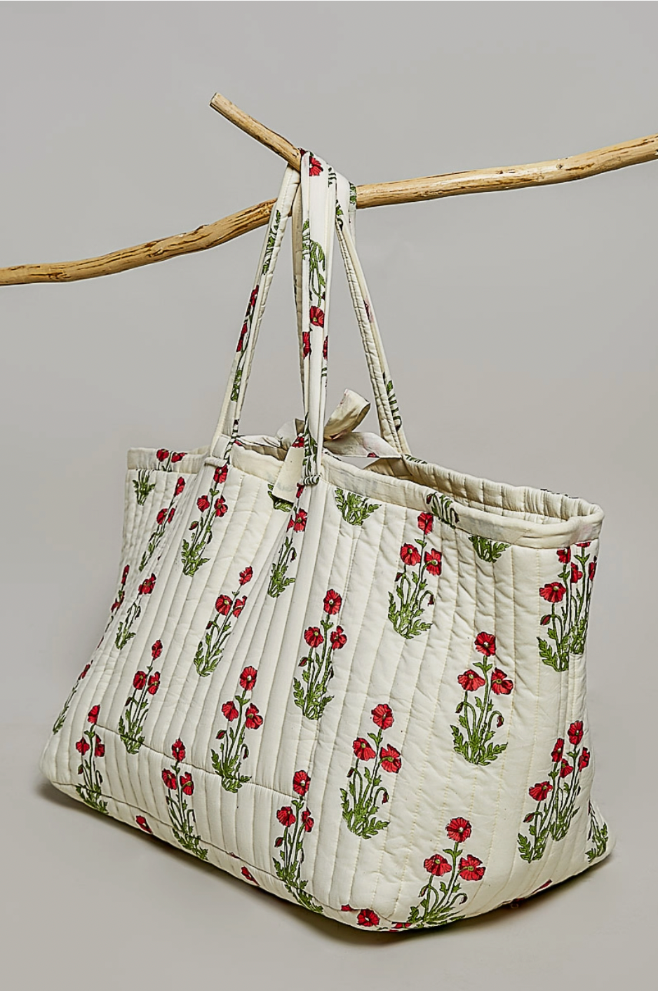 Poppy Ribbon-Tie Quilted Floral Jumbo Tote Bag
