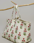 Poppy Ribbon-Tie Quilted Floral Jumbo Tote Bag