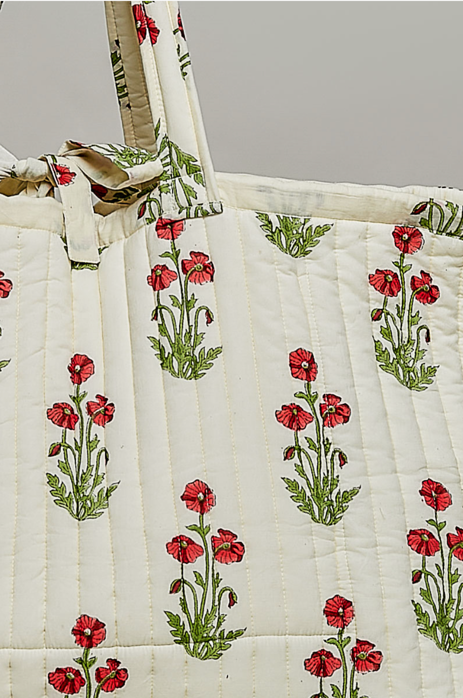 Poppy Ribbon-Tie Quilted Floral Jumbo Tote Bag