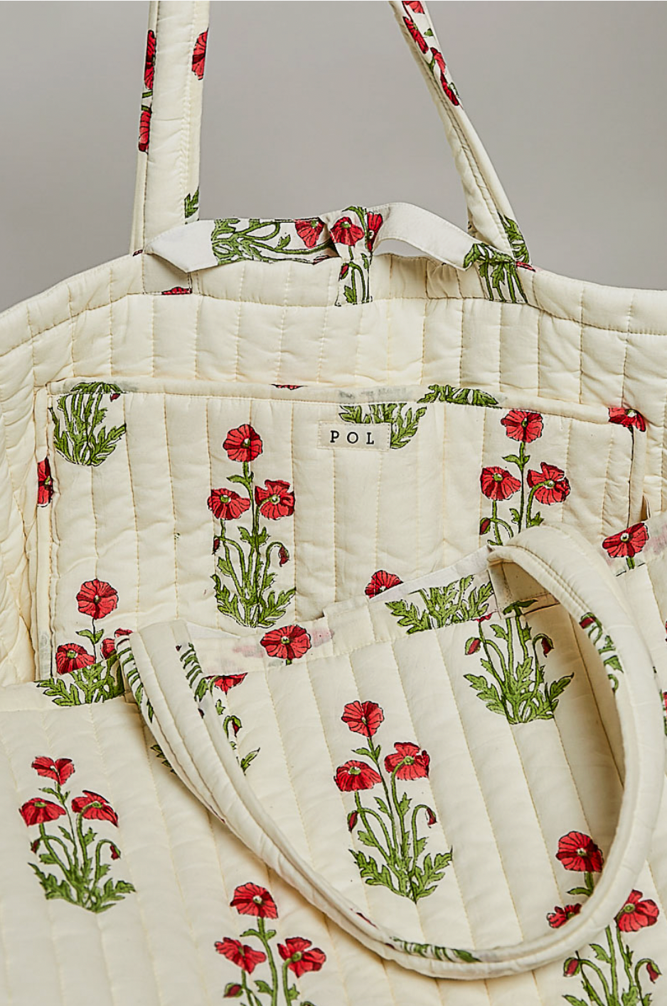 Poppy Ribbon-Tie Quilted Floral Jumbo Tote Bag