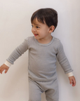Quincy Mae  Waffle Top + Pant Set Midnight Microstripe