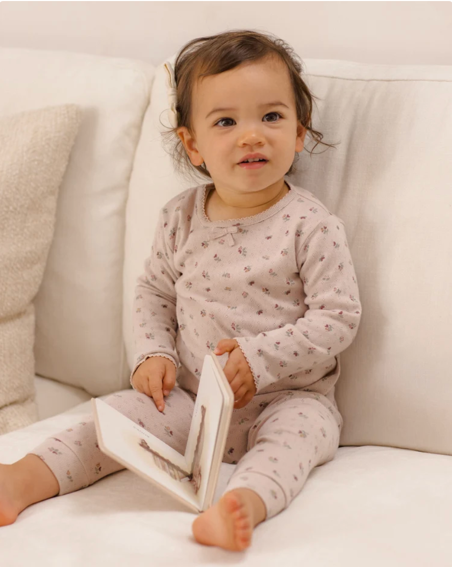 Quincy Mae  Pointelle Long Sleeve Tee + Legging Heart Ditsy