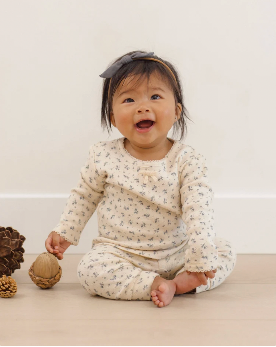 Quincy Mae  Pointelle Long Sleeve Tee + Legging Blue Ditsy