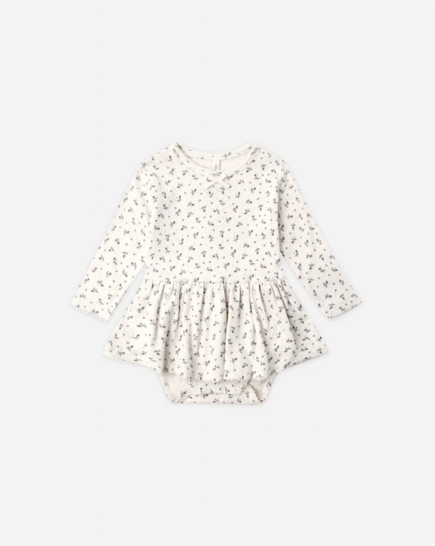Quincy Mae  Pointelle Skirted Bodysuit Blue Ditsy