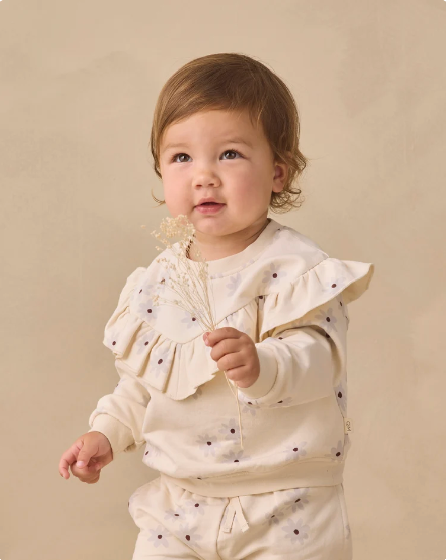 Quincy Mae  Ruffle Fleece Sweatshirt Blue Daisy