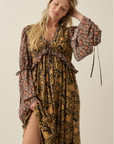 Kira Floral Bell-Sleeve Maxi Dress