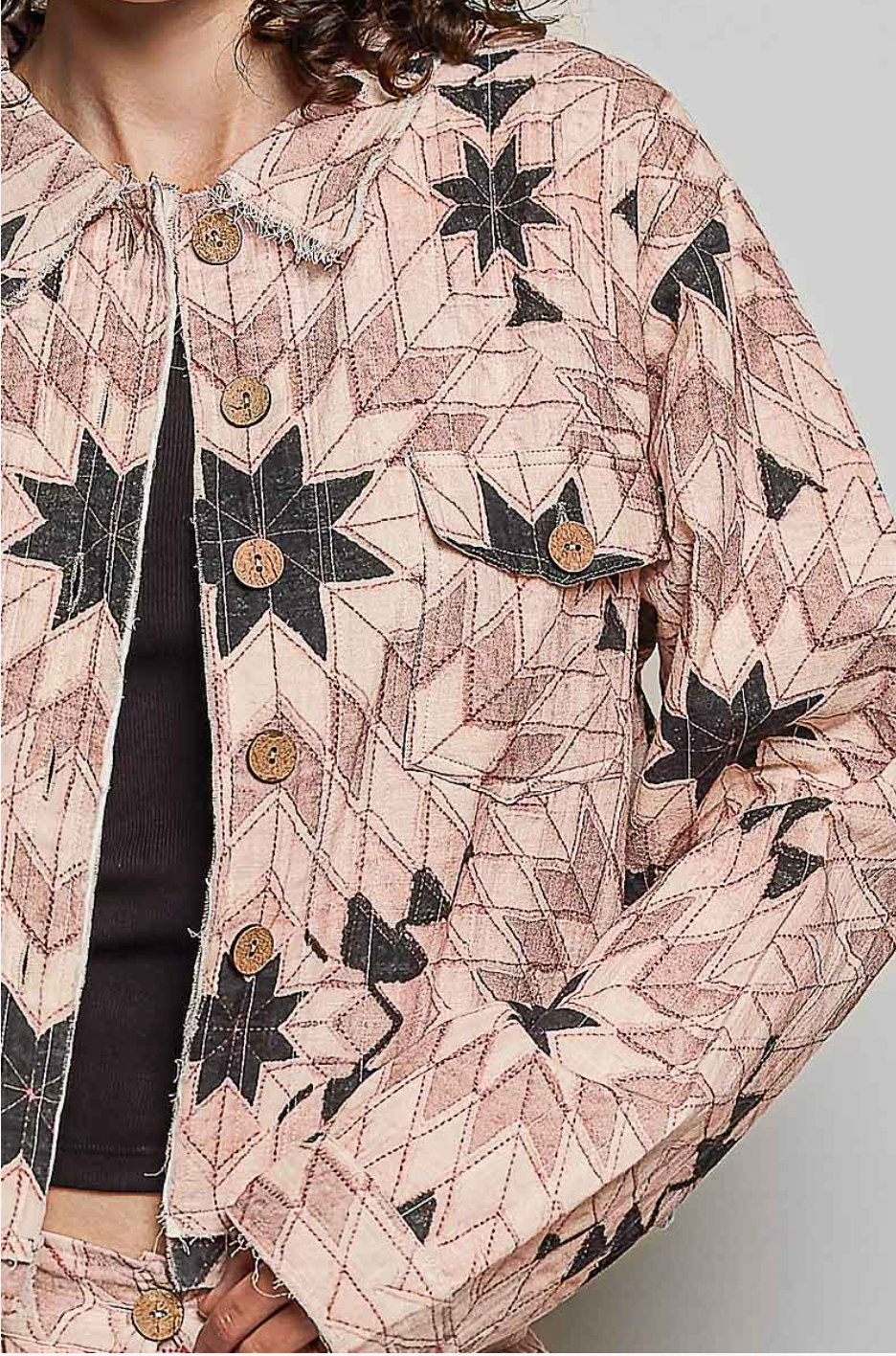 Nara Geometric Star Wide Long Sleeve Quilted Jacket