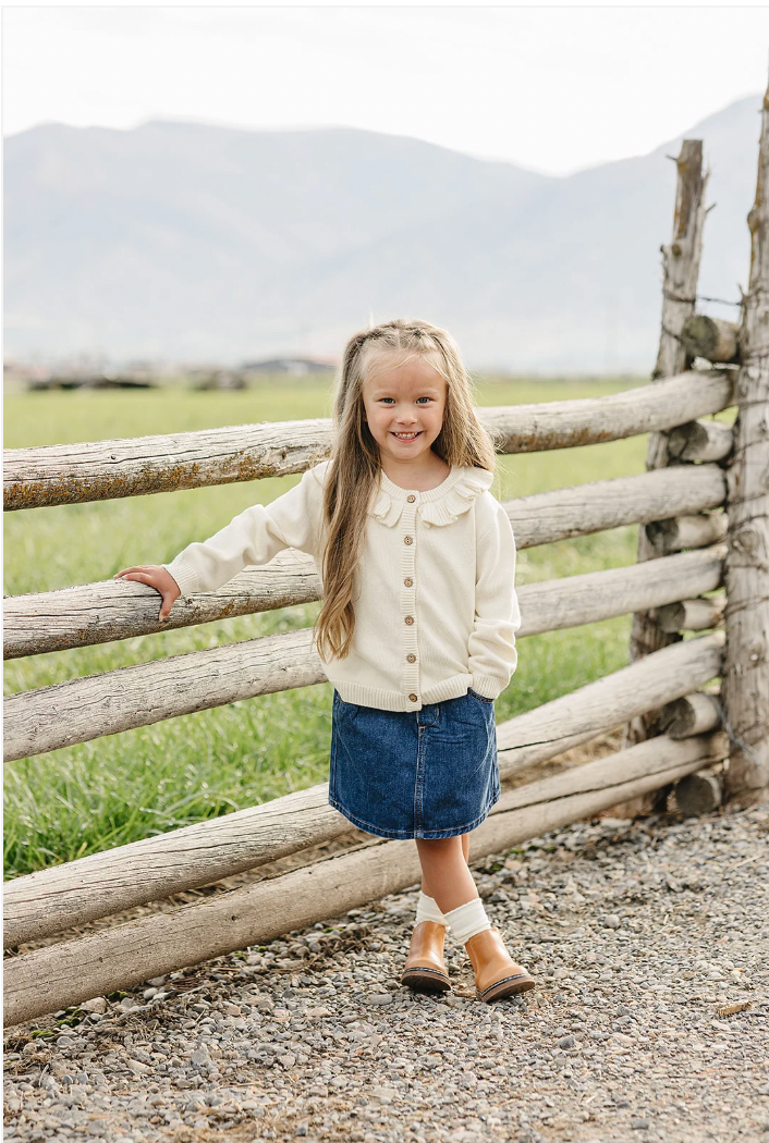 Mebie Baby  Cream Ruffle Knit Cardigan