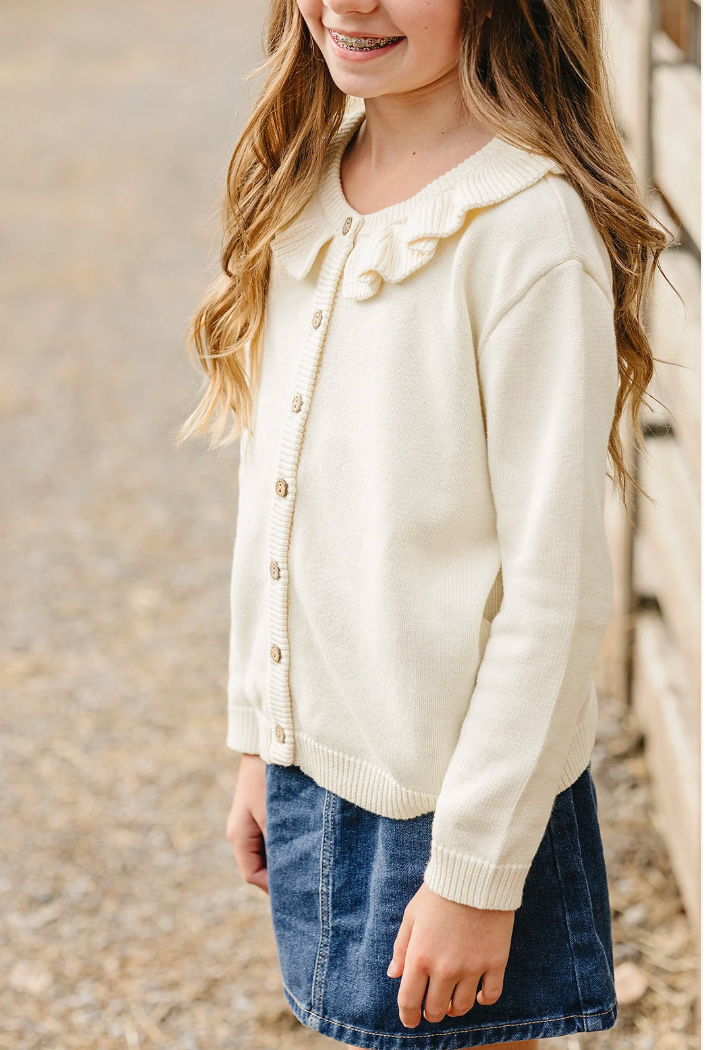 Mebie Baby  Cream Ruffle Knit Cardigan