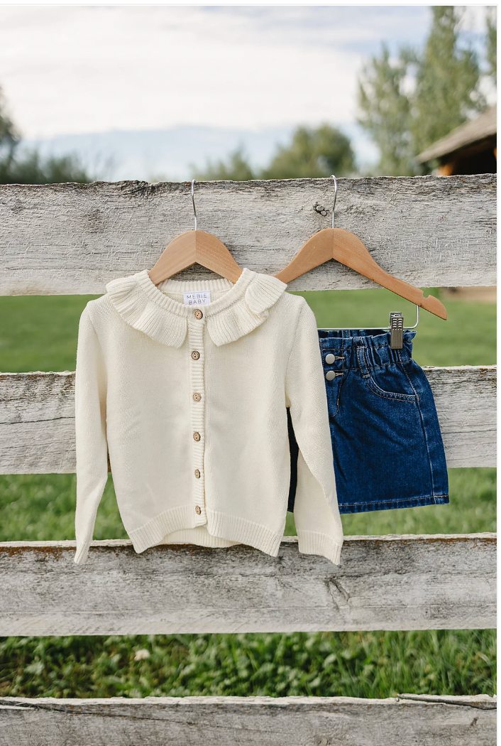 Mebie Baby  Cream Ruffle Knit Cardigan