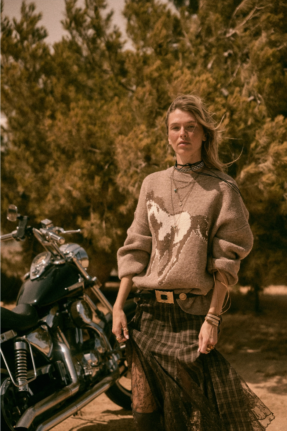 Horse Jacquard-Knit Loose-Fit Drop-Shoulder Sweater