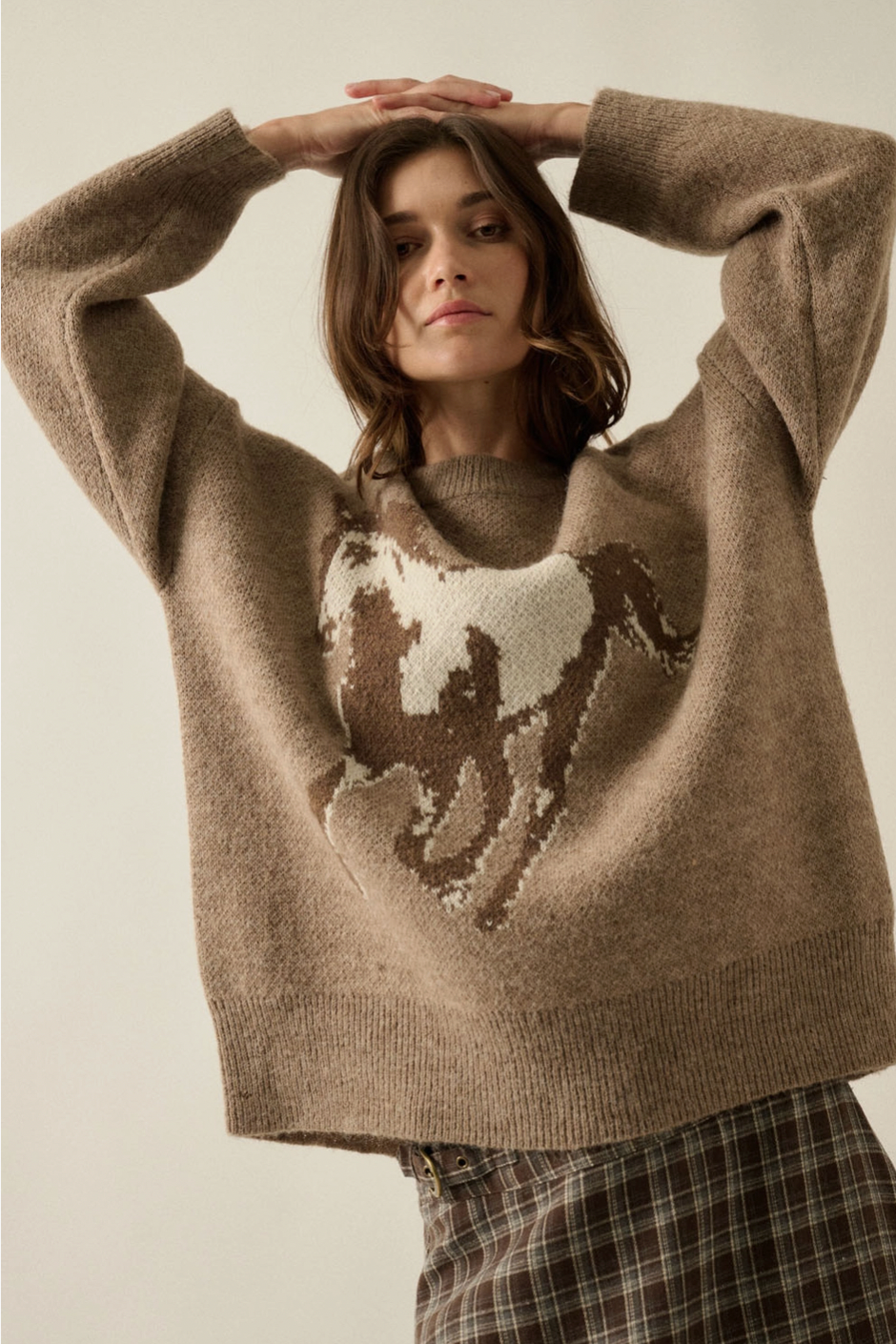 Horse Jacquard-Knit Loose-Fit Drop-Shoulder Sweater